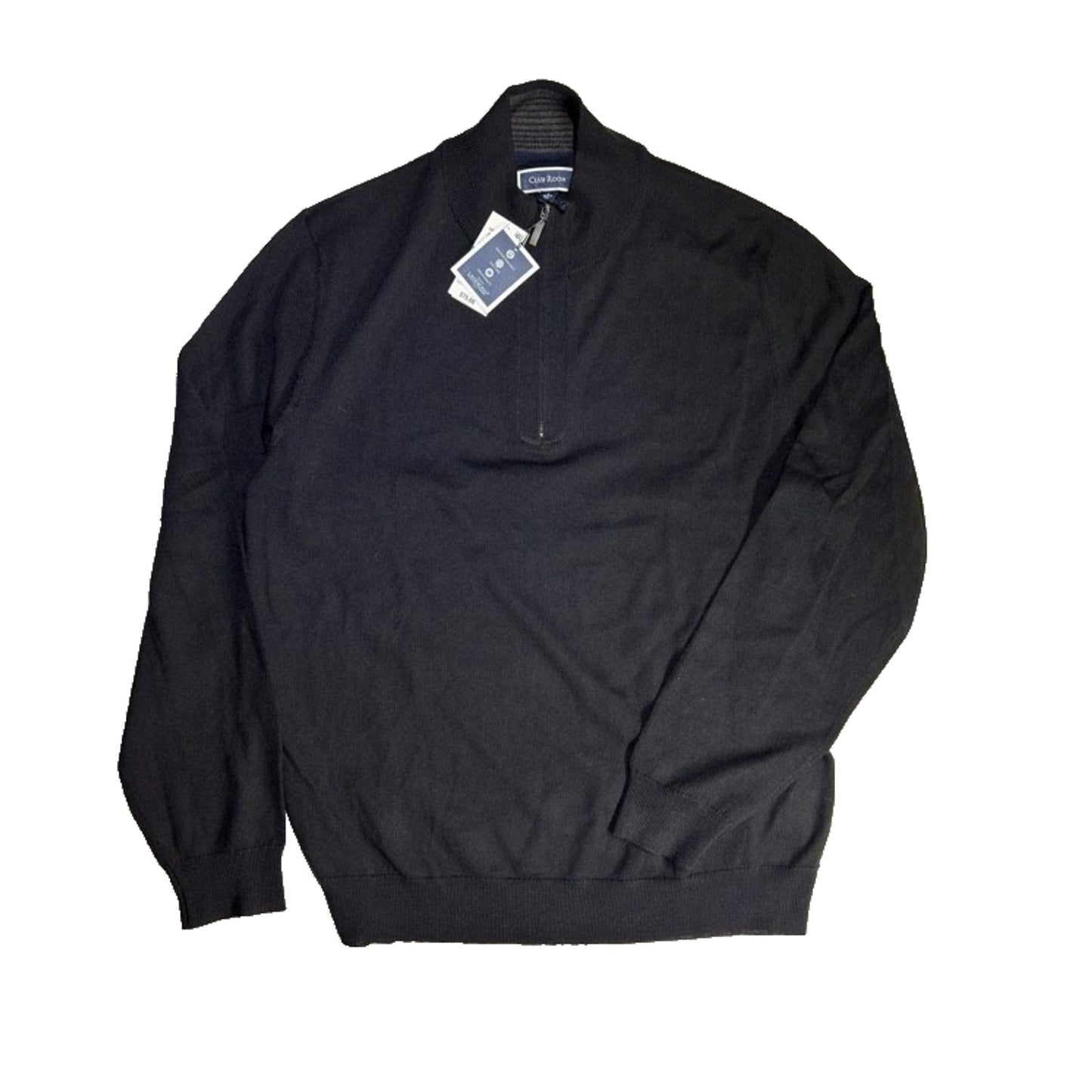 Men's Light Knit Sweater Half Zip Collar Black Size L Club Merino Wool Blend NWT