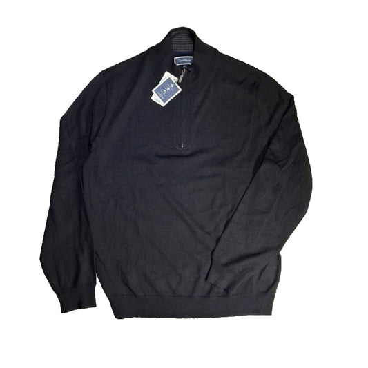 Men's Light Knit Sweater Half Zip Collar Black Size L Club Merino Wool Blend NWT