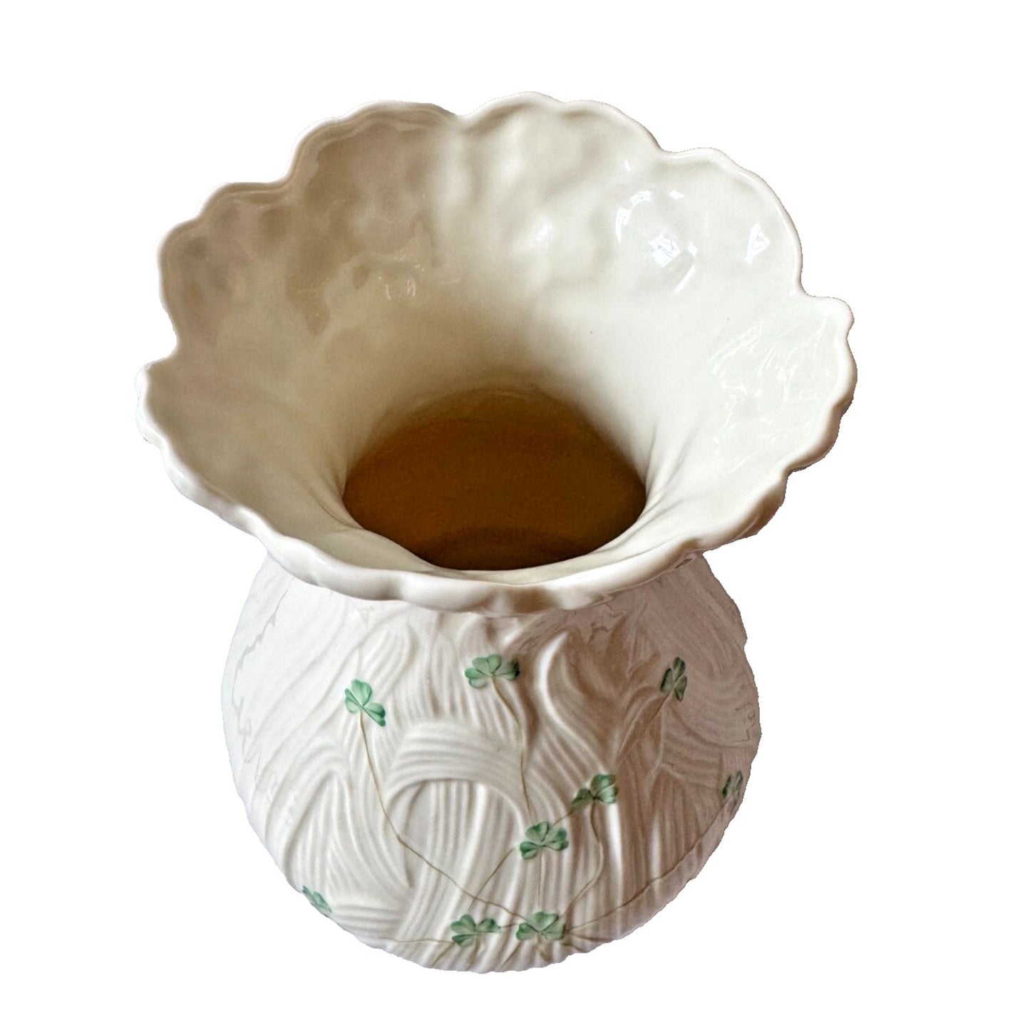 Belleek Shamrock Daisy Matching Set of 2 Vases Blue 8th Mark Irish Art Pottery