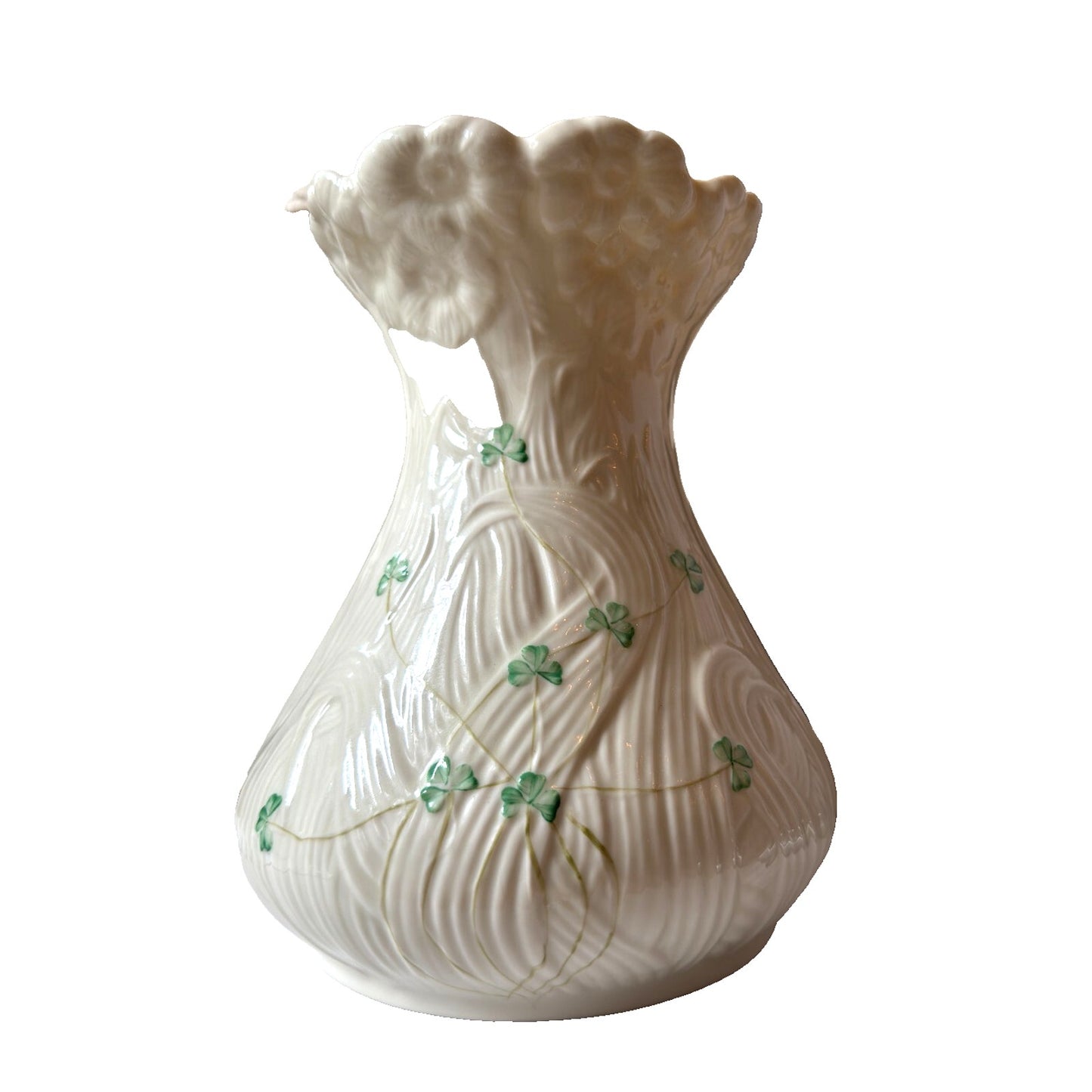 Belleek Shamrock Daisy Matching Set of 2 Vases Blue 8th Mark Irish Art Pottery