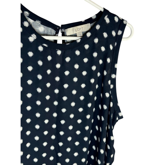 Vintage LOFT Sleeveless Top - Navy Blue Polka Dot - Large