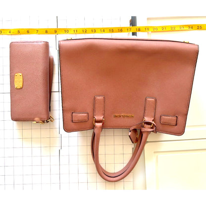 Michael Kors Dillon Satchel Shoulder Bag in Dark Dune Taupe Leather w Wallet