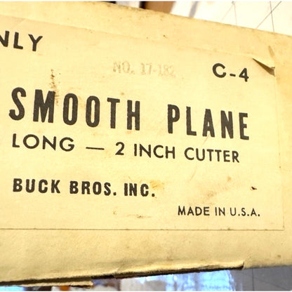 Vintage Plane Buck Bros. No. C-4 Carpenters Smoothing Hand Tool w Original Box