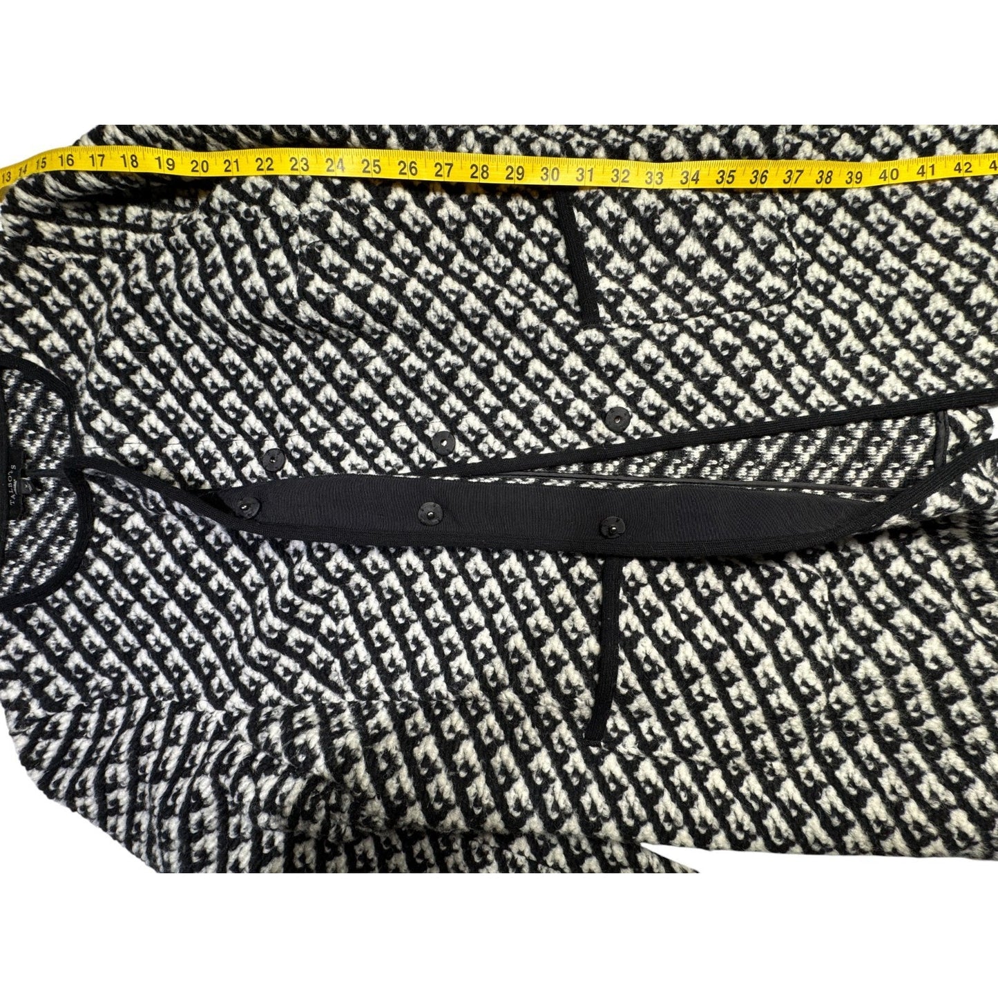 Talbots Black and White Coat Size X Woven Textured Boucle Wool Blend Snap-Front