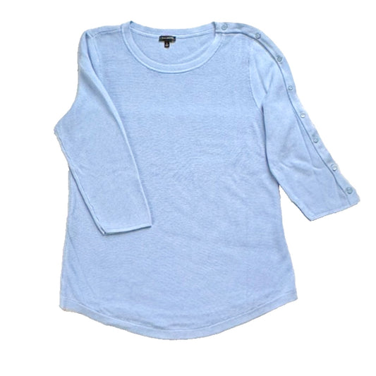TALBOTS Blue Knit Top with Button Detail Crew Neck and 3/4 Sleeves Size L