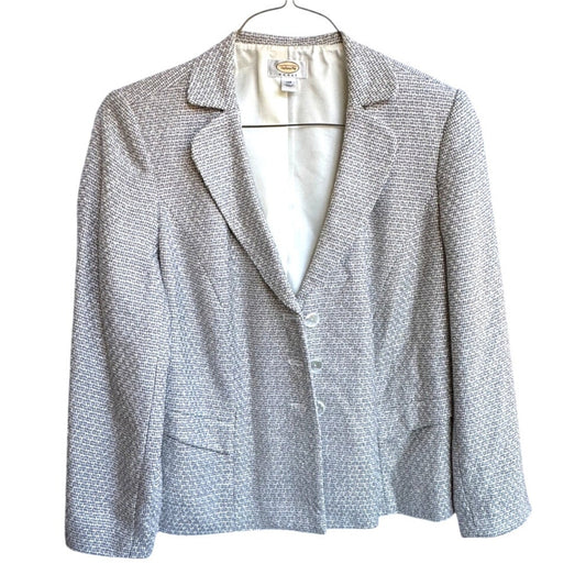 Talbots Silver Textured Blazer Plus Size 14W Silver Gray Weave Jacket Workwear
