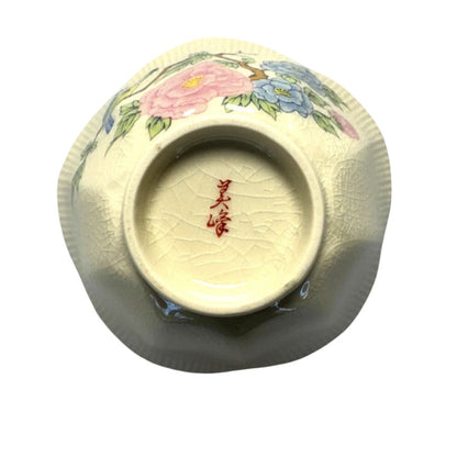 Vintage Crackle Glaze Lotus Bowl Handpainted Gilded Japanese Porcelain 4"