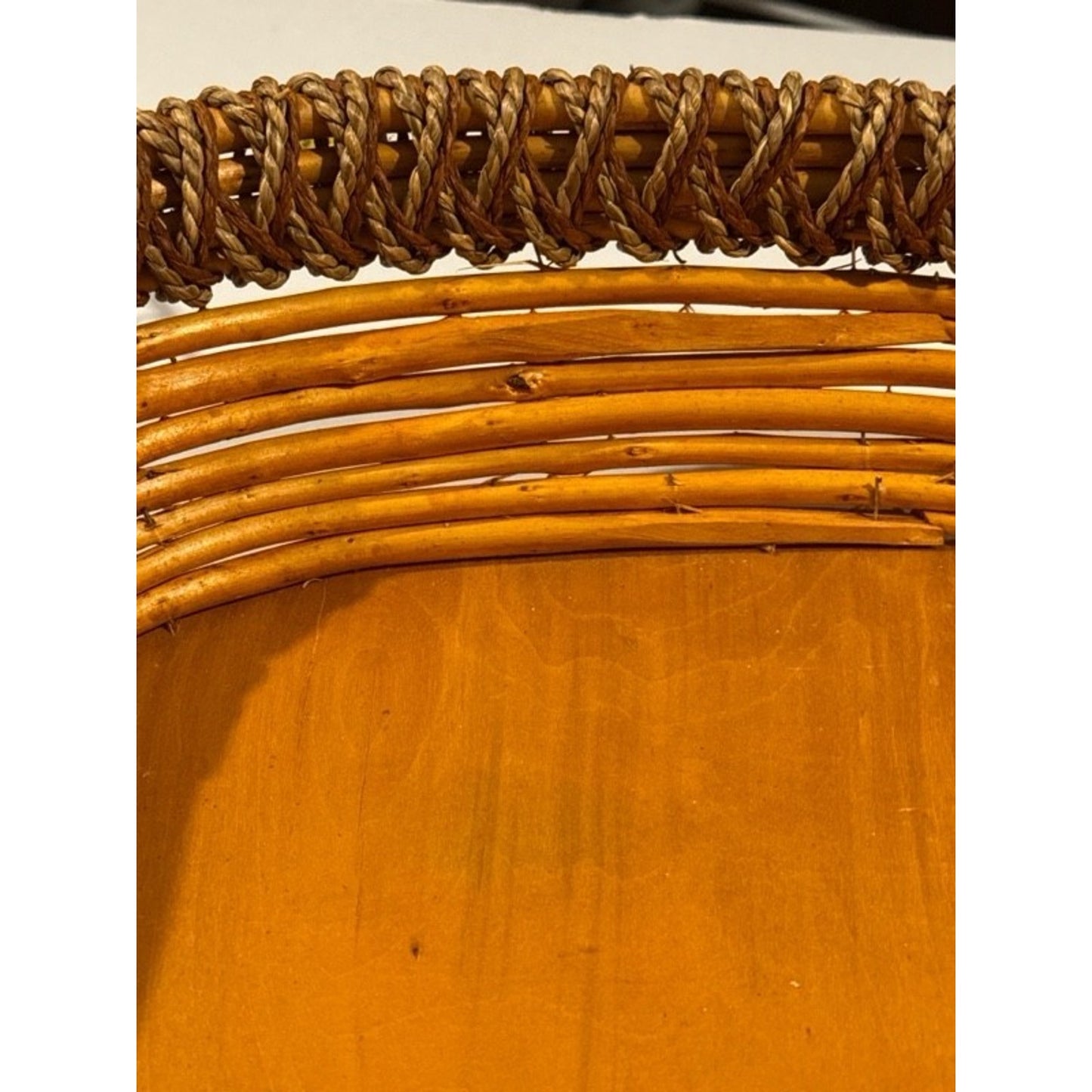 Vintage Handwoven Wicker Basket w Handle Handmade In Philippines