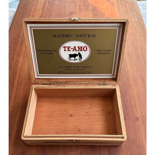 Vintage Mexican Te-Amo Cigar Box Natural Wood Wooden Hinged Box