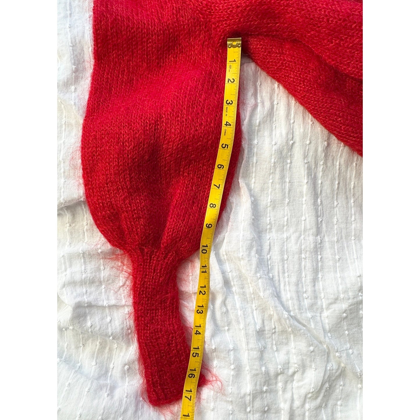 Vintage Red Mohair Wool Hand-Knit Cardigan Sweater Shawl Collar Womens Small Med