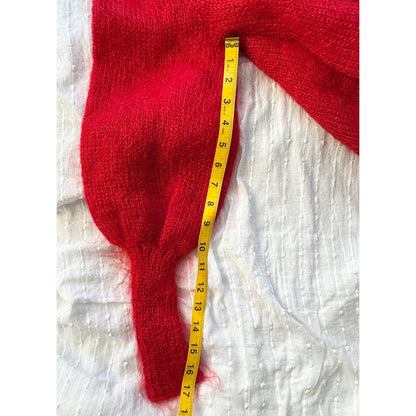 Vintage Red Mohair Wool Hand-Knit Cardigan Sweater Shawl Collar Womens Small Med