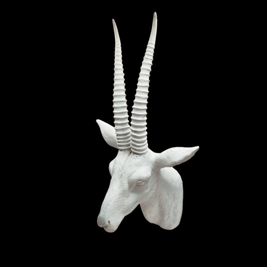 Vintage White Ceramic Wall-Mounted Antelope Head - Approx 21" Tall Plaster Decor