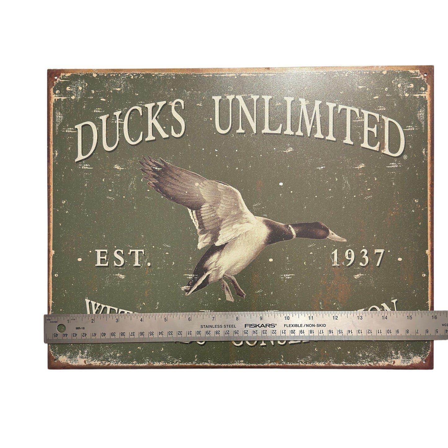 Ducks Unlimited Tin Sign - Rustic Hunting Lodge Wildlife Wall Decor