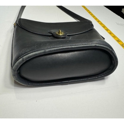 Vintage Coach Bradley Bucket Bag with Brass Turnlock Black Leather Crossbody