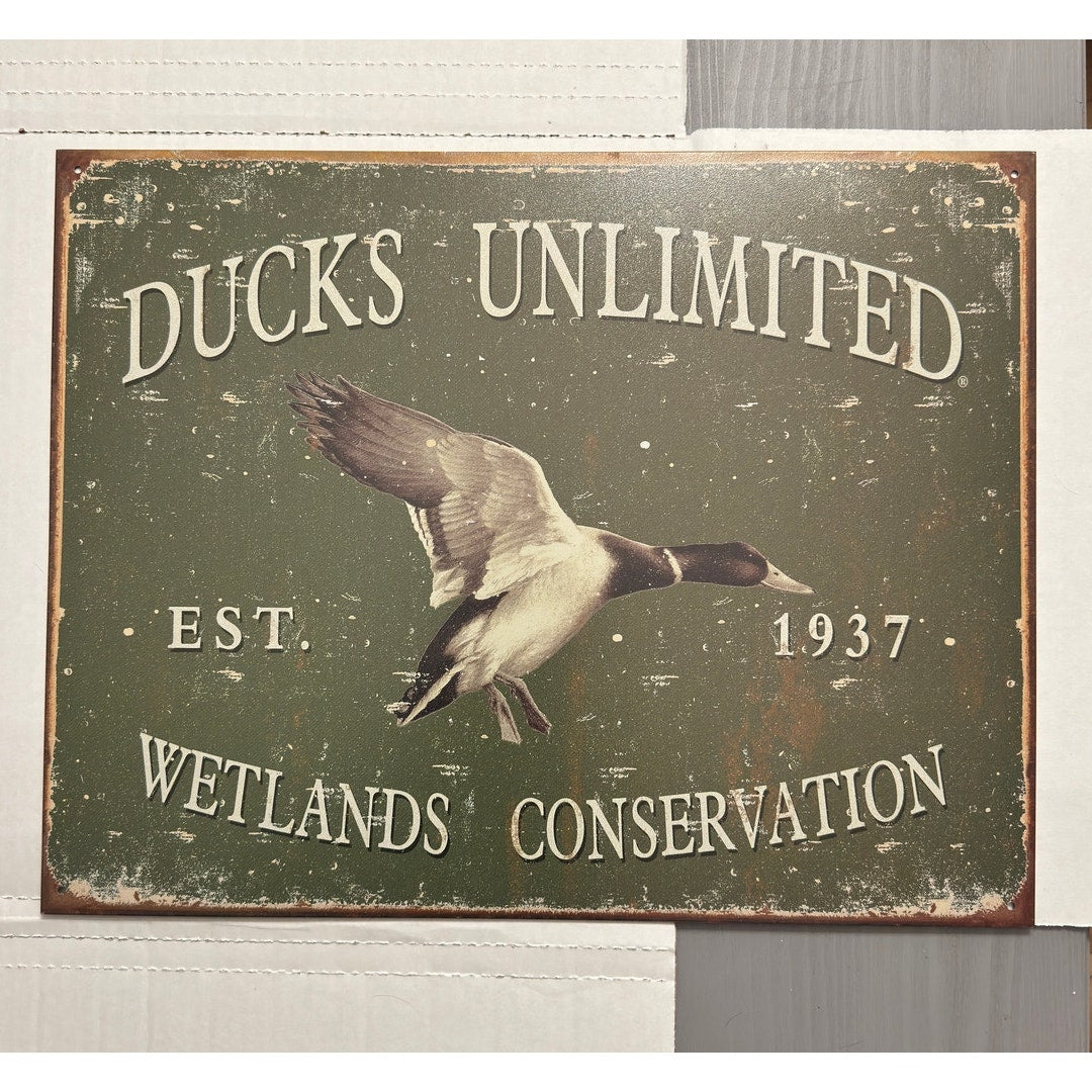 Ducks Unlimited Tin Sign - Rustic Hunting Lodge Wildlife Wall Decor