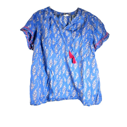 J Jill Blue Paisley Top - Light Breezy Cotton - Women's XL with Short Sleeves