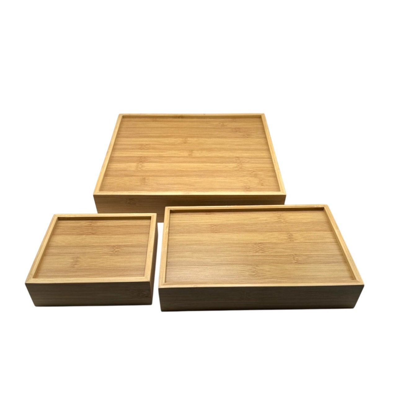 Set of 3 Nested Bamboo Drawer Organizers - Multi-Size Storage Trays - Never Used