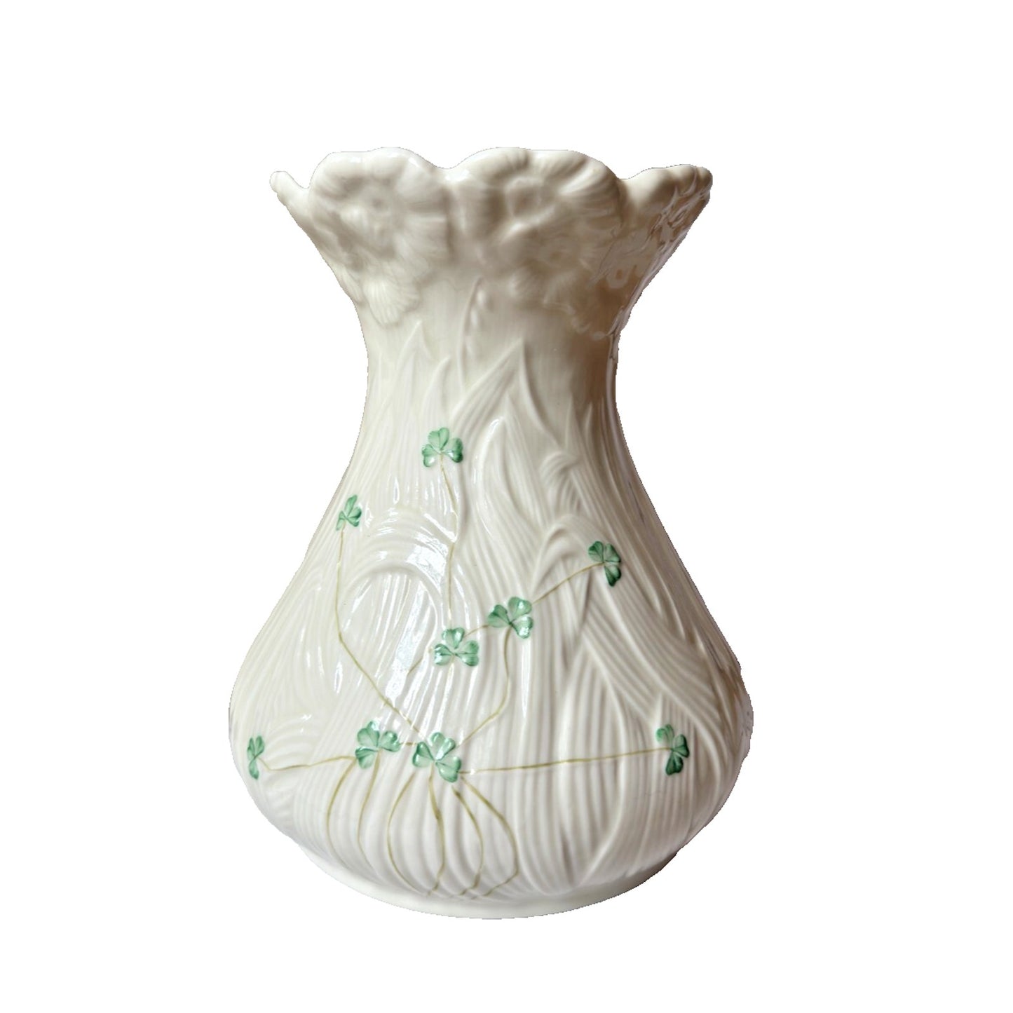 Belleek Shamrock Daisy Matching Set of 2 Vases Blue 8th Mark Irish Art Pottery