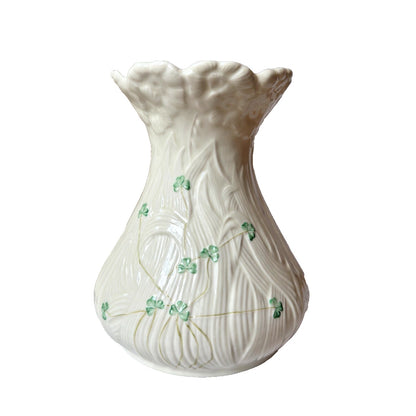 Belleek Shamrock Daisy Matching Set of 2 Vases Blue 8th Mark Irish Art Pottery