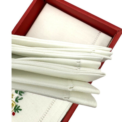 Vintage Windham Weavers Hand Embroidered Napkins - Set of 4 Bells and Holly