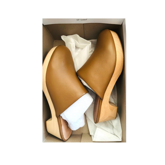 J Jill Women’s Tan Leather Wooden Platform Clogs Size 8 - New in Box Never Worn