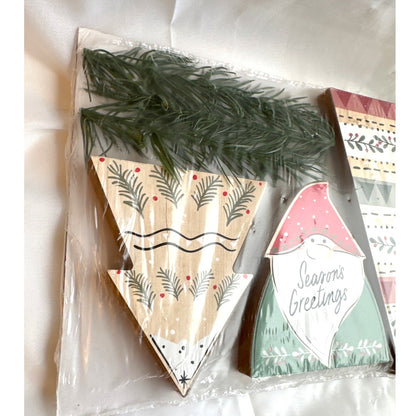 Christmas Gnome Wooden Shelf Decoration 5 Piece Set - 'Gnome for the Holidays'