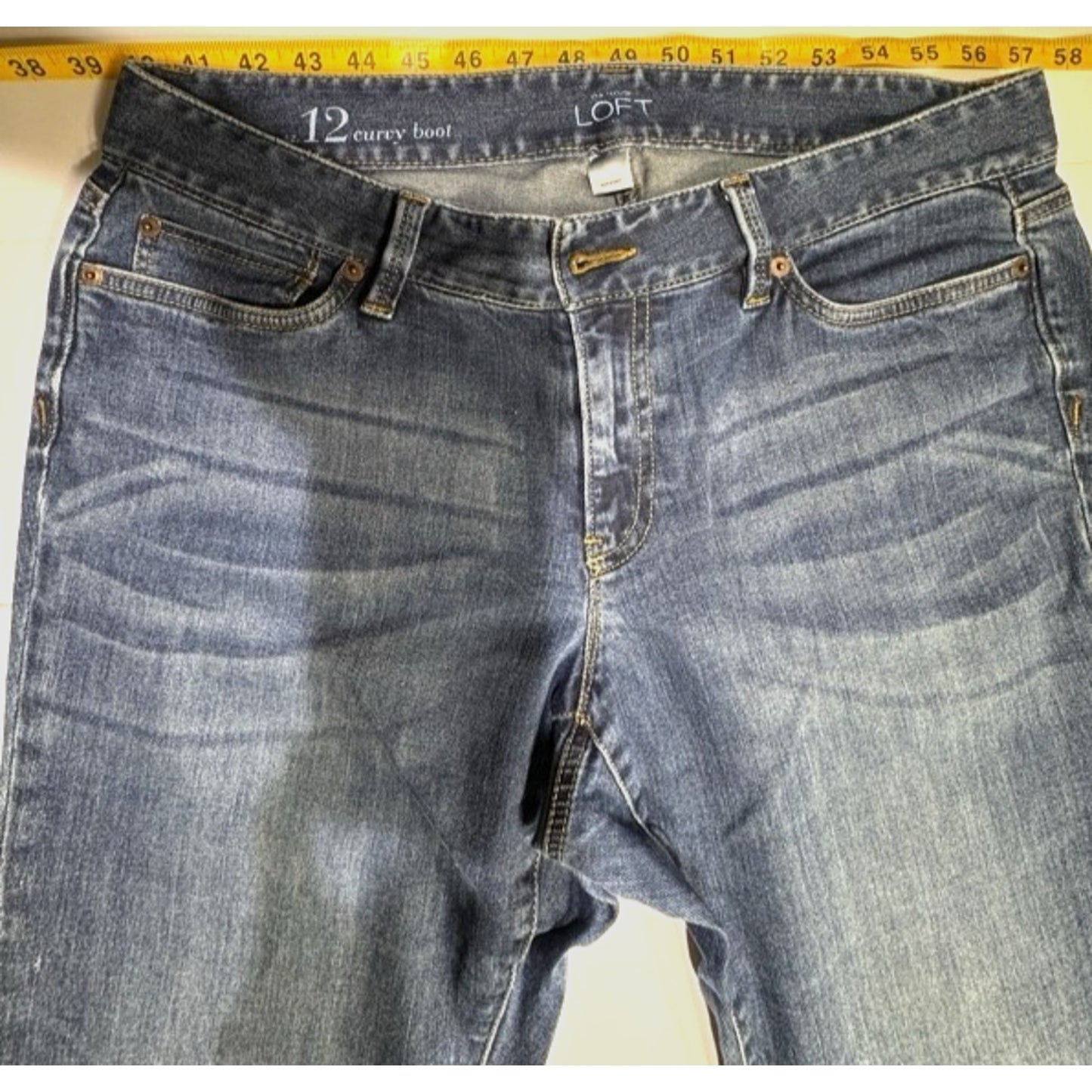 Womens Jeans LOFT Curvy Bootcut Size 12 Stretch Medium Wash Classic Blue