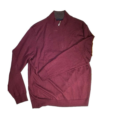 Men's Knit Sweater Wool Blend Size L Zip Collar Club Room Cranberry NWT Macys