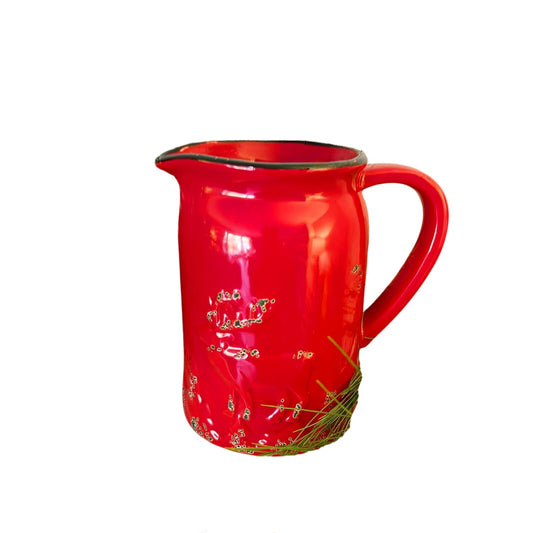 Vintage Napco Decorative Red Ceramic Reindeer Pitcher w Distressed Finish