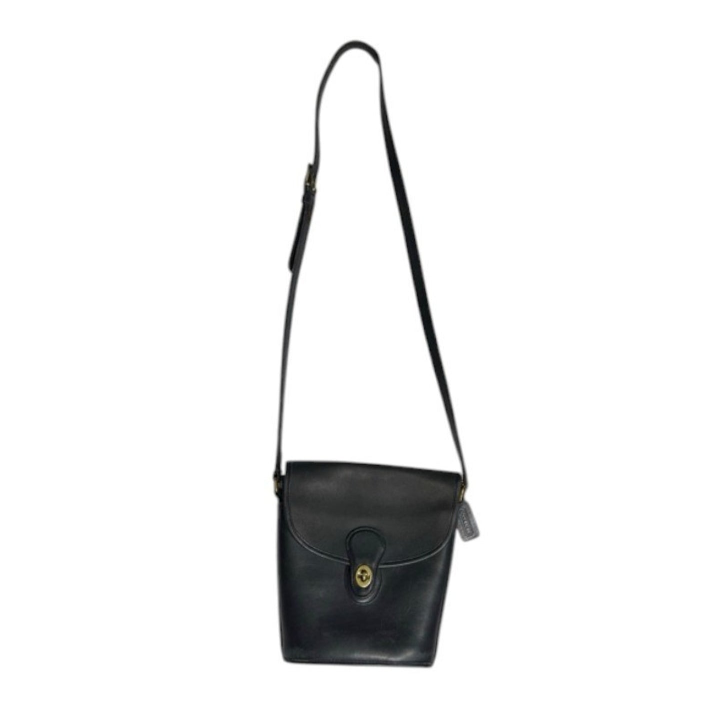 Vintage Coach Bradley Bucket Bag with Brass Turnlock Black Leather Crossbody