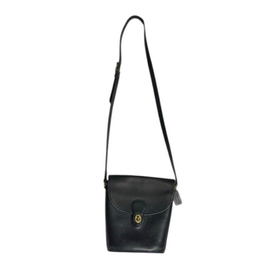 Vintage Coach Bradley Bucket Bag with Brass Turnlock Black Leather Crossbody