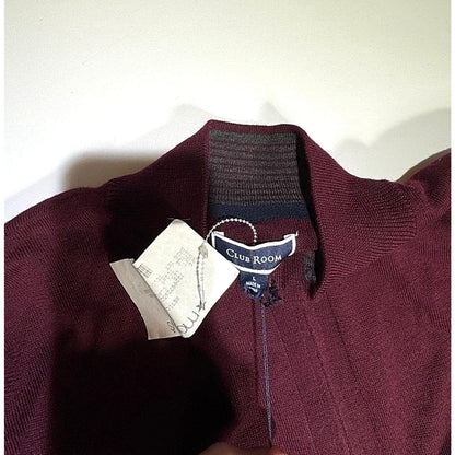 Men's Knit Sweater Wool Blend Size L Zip Collar Club Room Cranberry NWT Macys