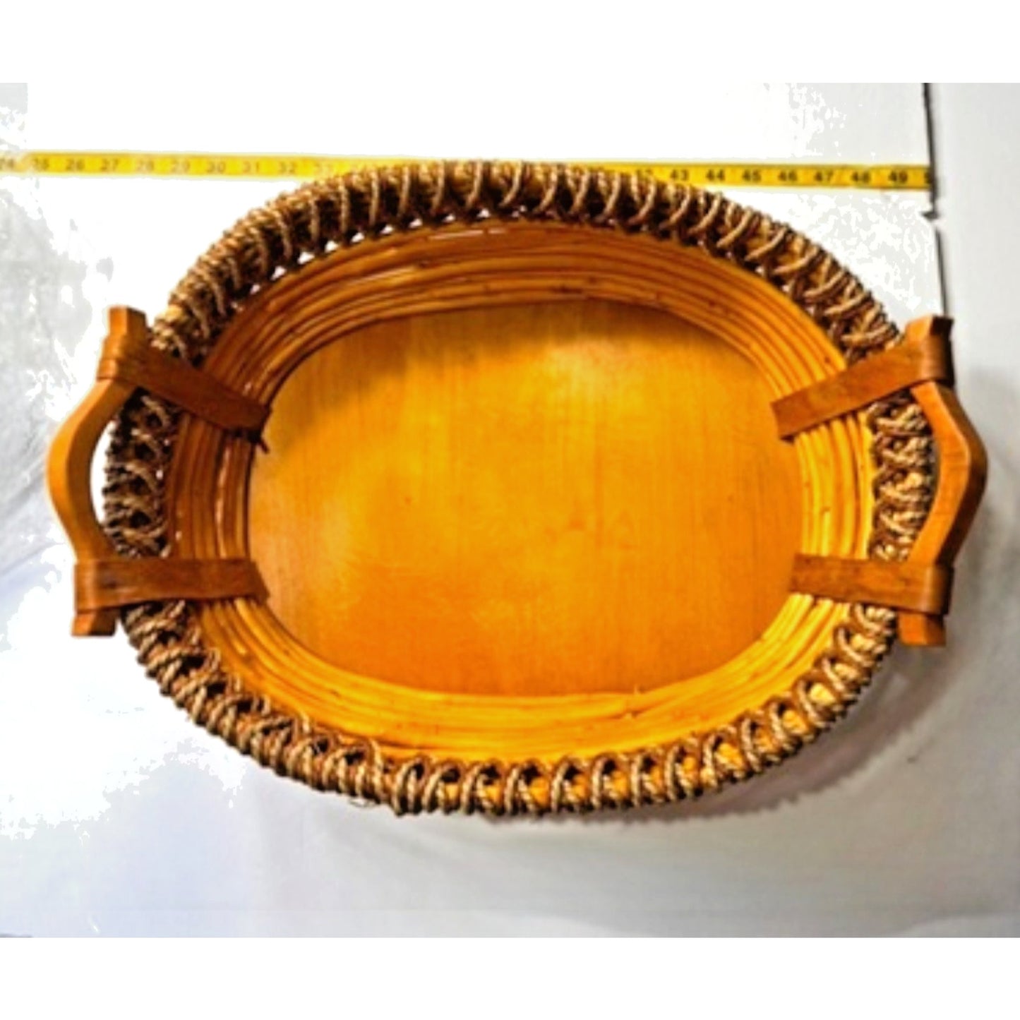 Vintage Handwoven Wicker Basket w Handle Handmade In Philippines