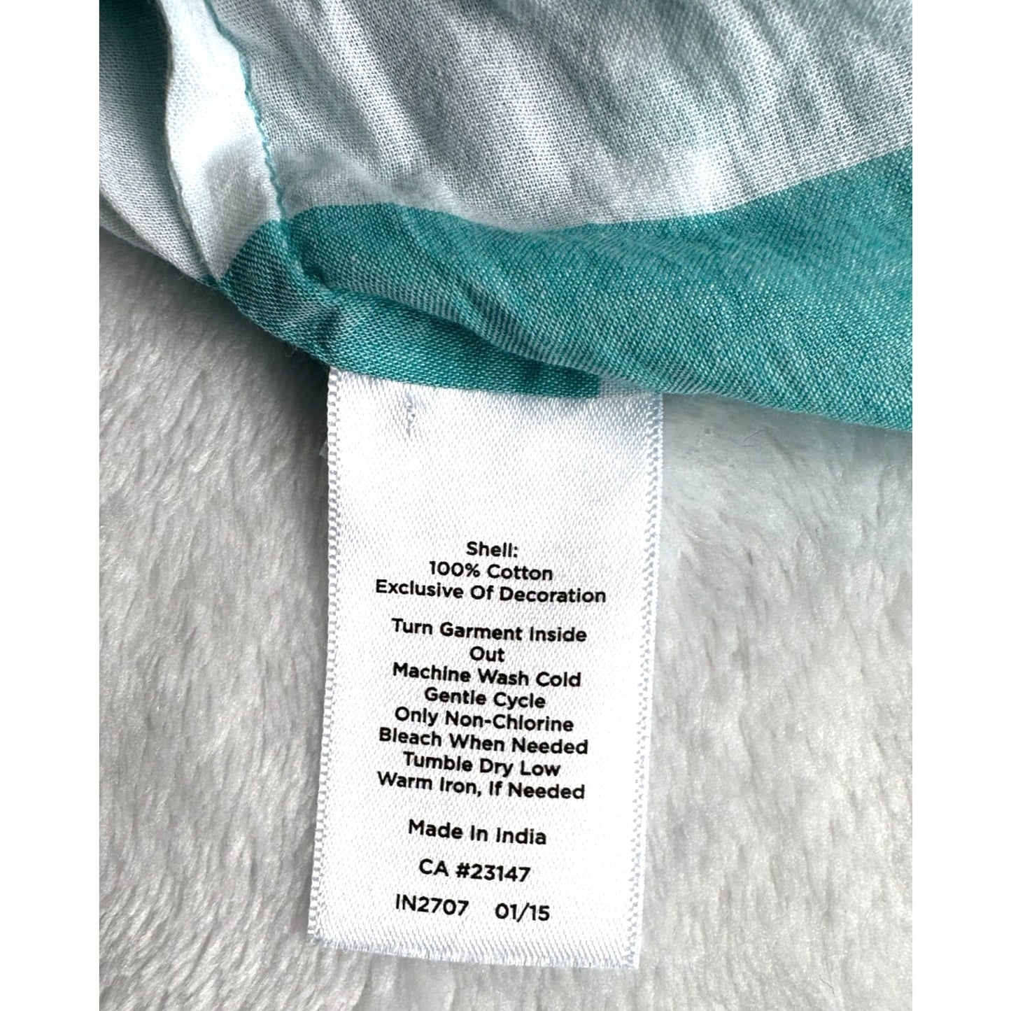 Talbots Tunic Top 100% Cotton Womens Size X Aqua White Stripe Beaded Summer UC