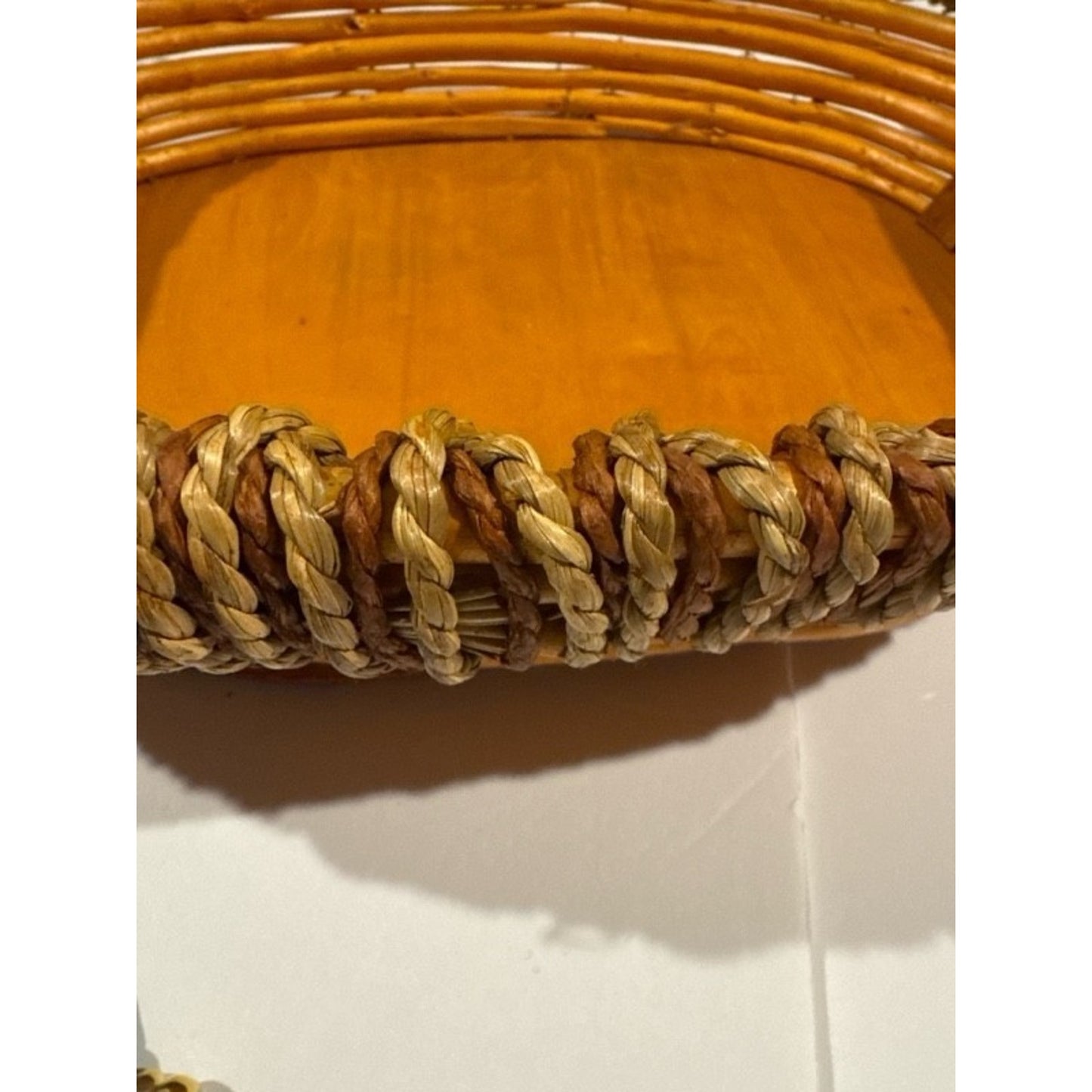 Vintage Handwoven Wicker Basket w Handle Handmade In Philippines