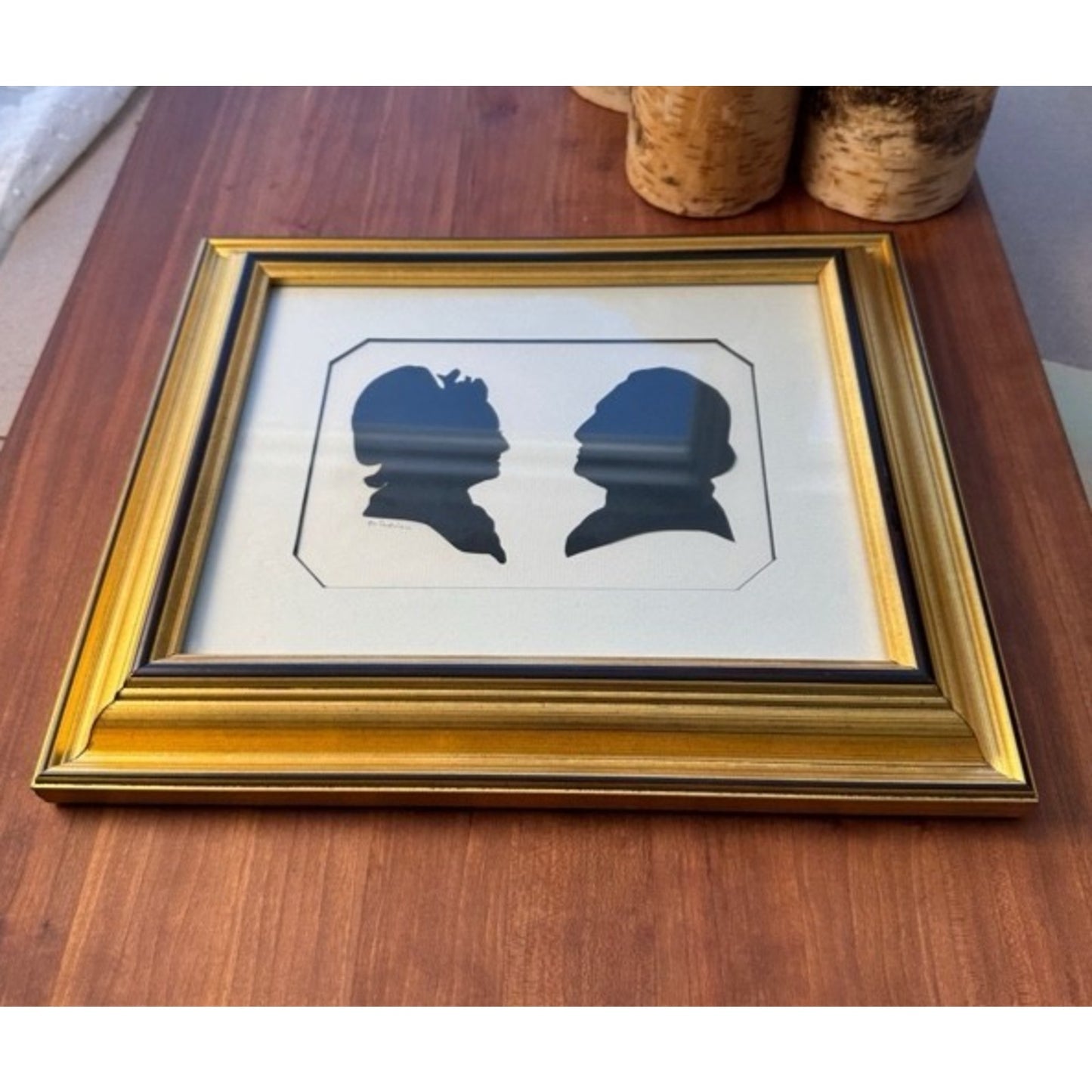 Vintage Old Silhouette Art Martha George Washington Portraits Signed Perdrisat