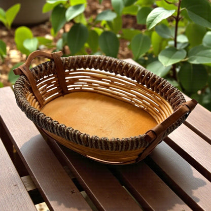 Vintage Handwoven Wicker Basket w Handle Handmade In Philippines