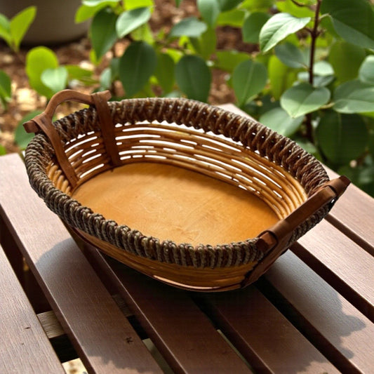 Vintage Handwoven Wicker Basket w Handle Handmade In Philippines
