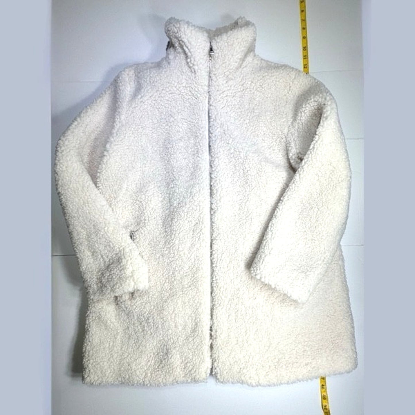 Teddy Coat LOFT Womens XL Fleece Funnel Neck Zipper in Ivory Cream