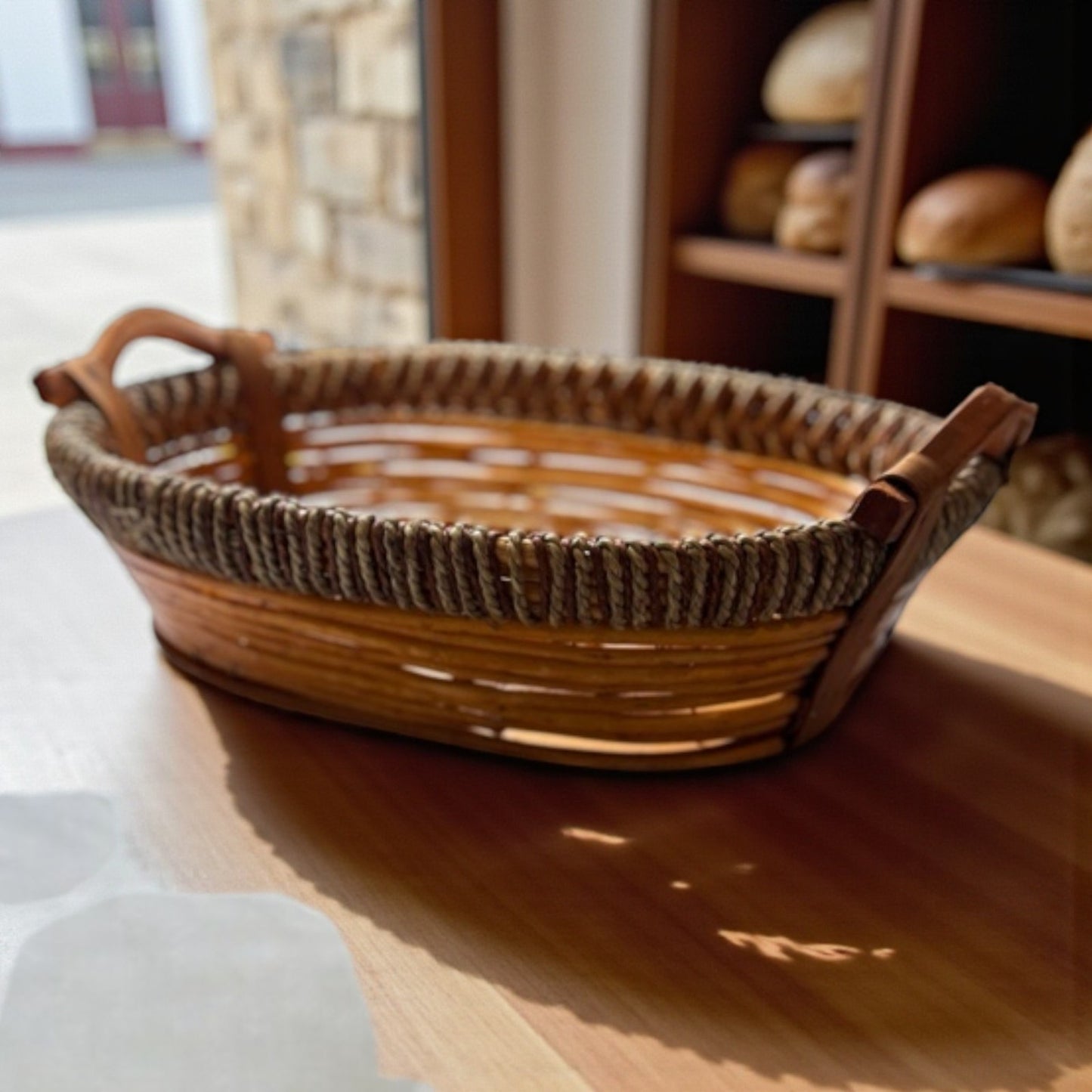 Vintage Handwoven Wicker Basket w Handle Handmade In Philippines