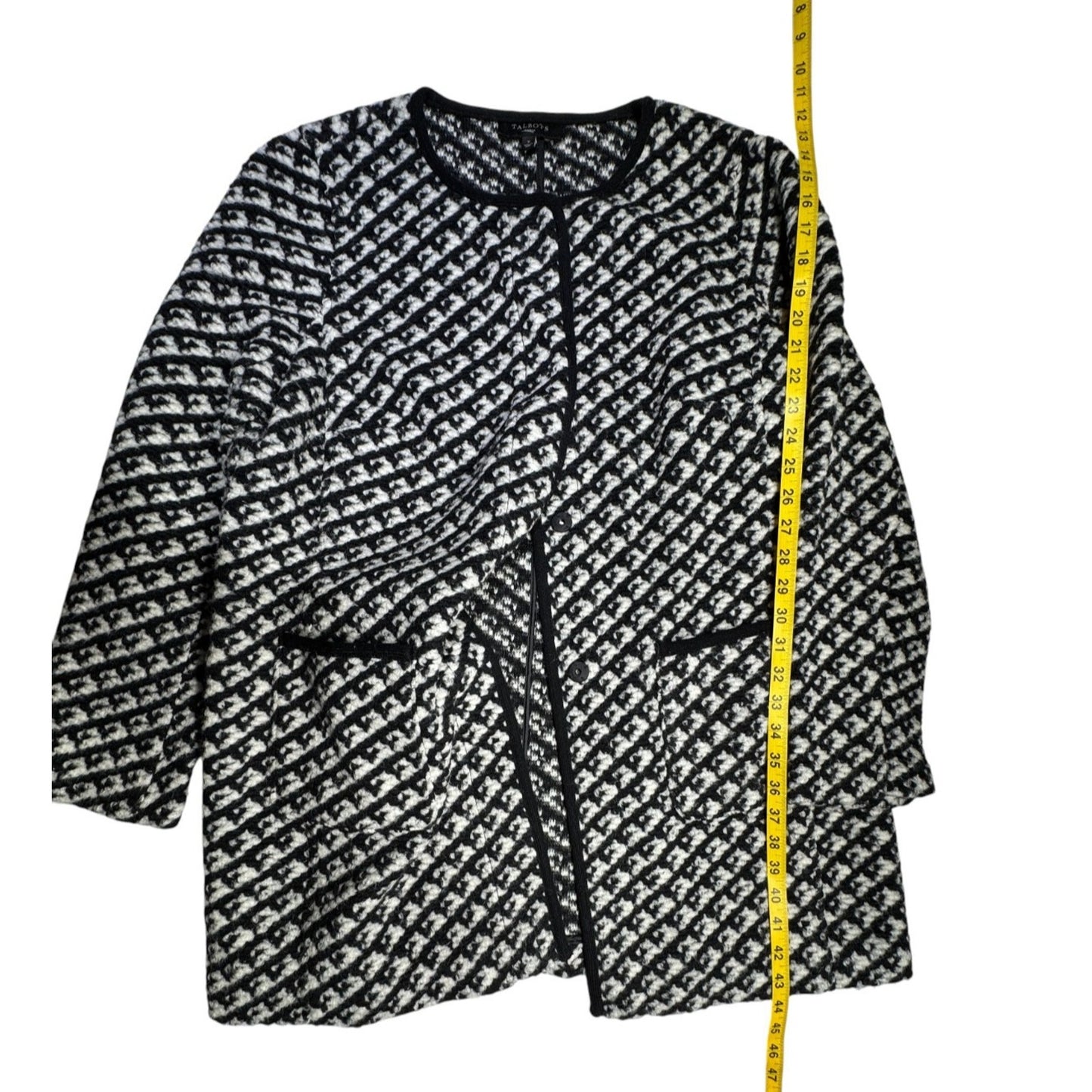 Talbots Black and White Coat Size X Woven Textured Boucle Wool Blend Snap-Front