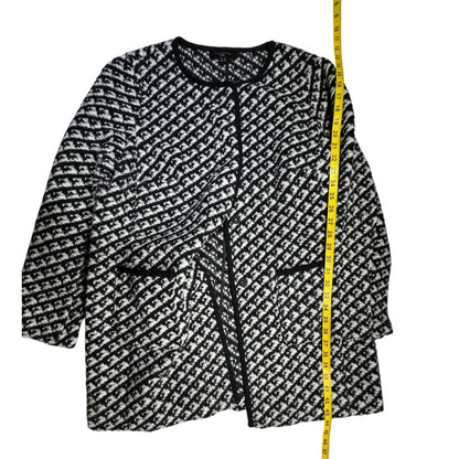 Talbots Black and White Coat Size X Woven Textured Boucle Wool Blend Snap-Front