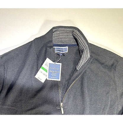 Men's Light Knit Sweater Half Zip Collar Black Size L Club Merino Wool Blend NWT
