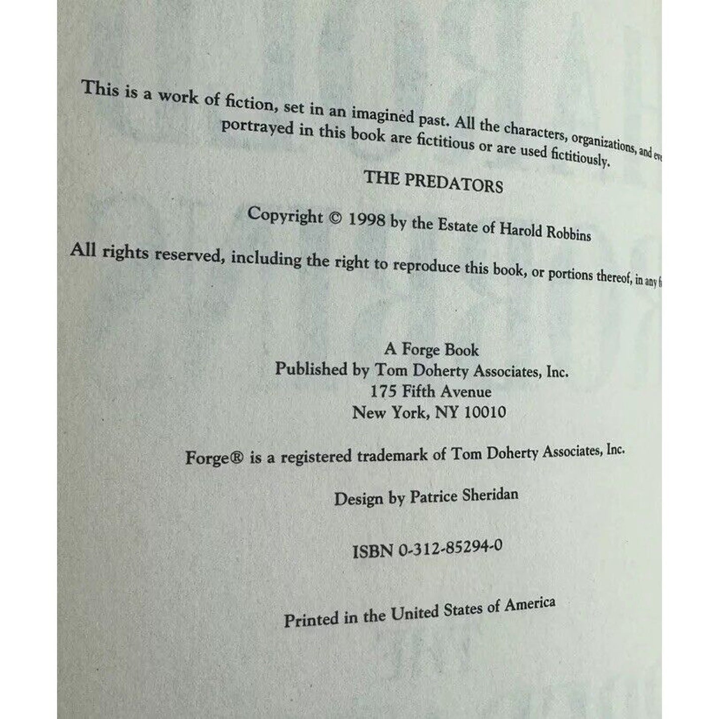 The Predators by Harold Robbins 1998 First Edition Hardcover w/Dust Jacket