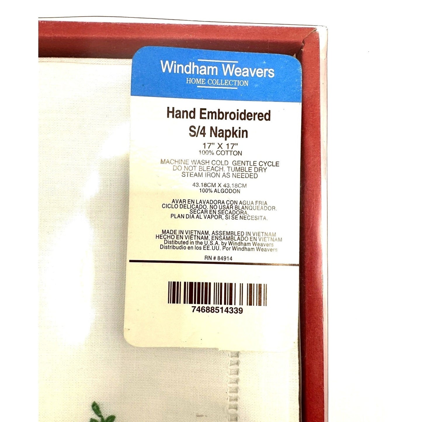 Vintage Windham Weavers Hand Embroidered Napkins - Set of 4 Bells and Holly