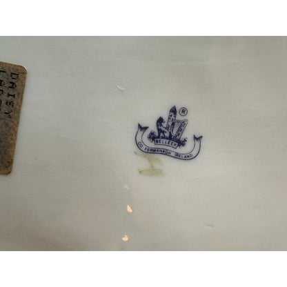 Belleek Shamrock Daisy Matching Set of 2 Vases Blue 8th Mark Irish Art Pottery