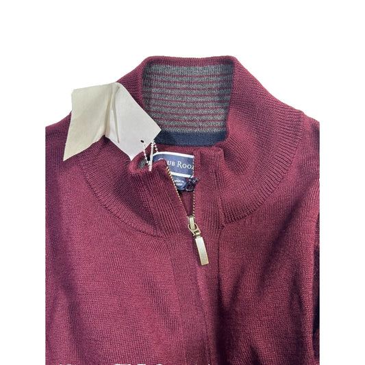 Men's Knit Sweater Wool Blend Size L Zip Collar Club Room Cranberry NWT Macys
