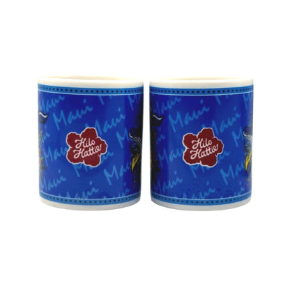 Vintage Hilo Hattie Collectible Mugs - Hawaii Blue Whale Hibiscus - Set of 2
