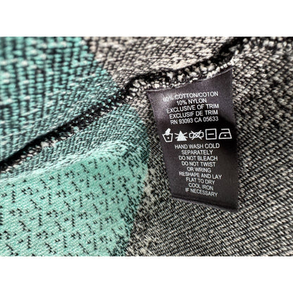 Nic+Zoe Long Open Front Cardigan Womens Size L Arty Black White Green 3/4 Sleeve