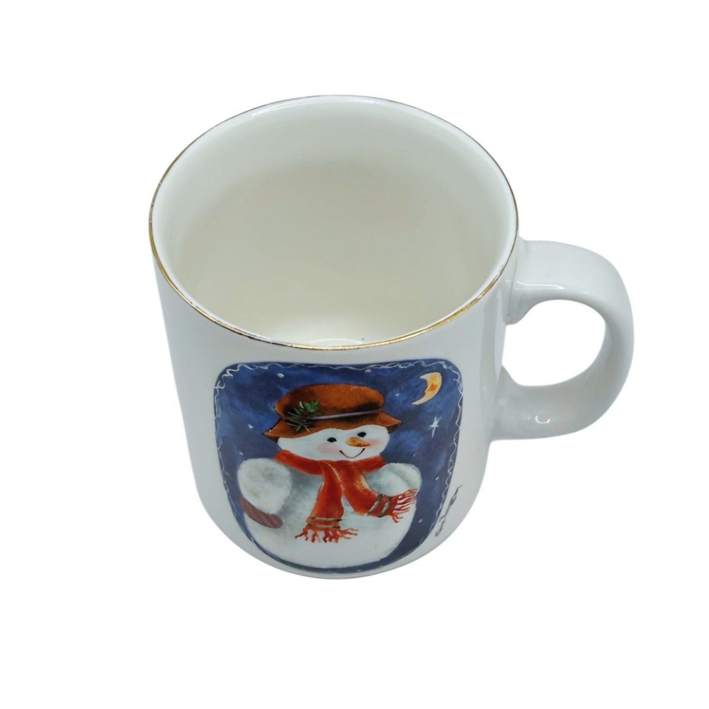Vintage Snowman Mug - Elaine Thompson 1997 Gold Edge Excellent Condition